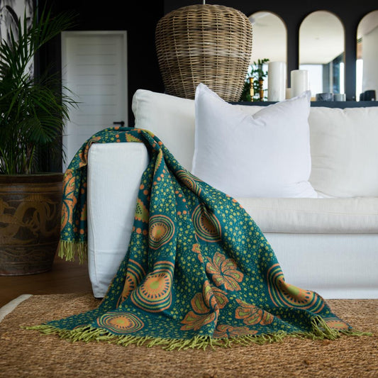 Shweshwe  Blanket : Teal/Avocardo