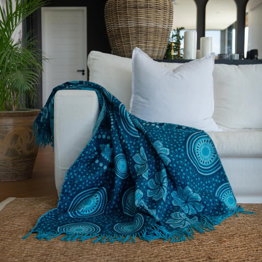 Shweshwe  Blanket : Navy/Aquamarine